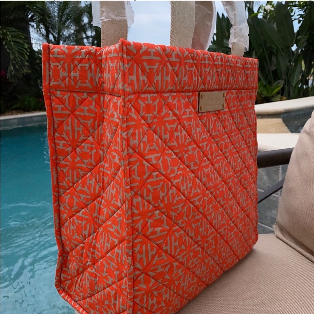 INDIA HICKS 🧡 BRAND NEW + RARE Riviera Quilted Tote Poppy Orange PREPPY CHIC